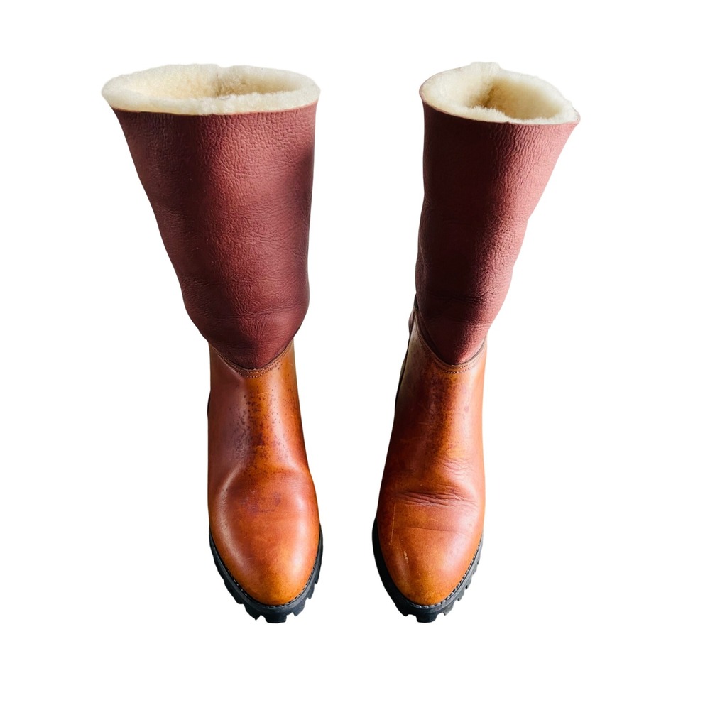 Timberland Vtg 90's Shearling Lined Leather Boots Cognac Made in USA Womens 6.5M